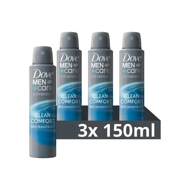 dove-men-care-advanced-anti-transpirant-spray-clean-comfort-3-x-150-ml-72h-schut image 1
