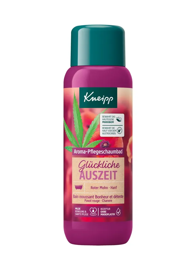 kneipp-aroma-pflegeschaumbad-gl-ckliche-auszeit-400-ml-mit-rotem-mohn-hanf image 1