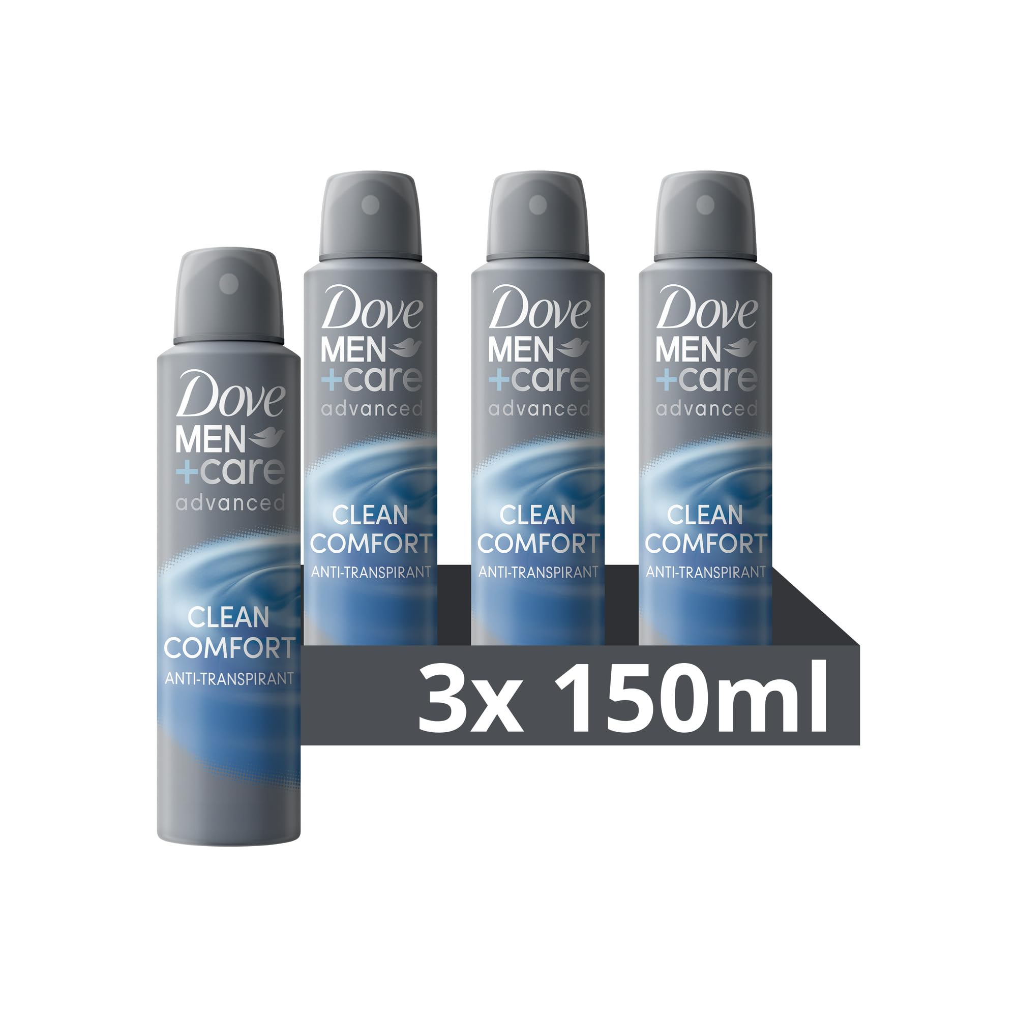 dove-men-care-advanced-anti-transpirant-spray-clean-comfort-3-x-150-ml-72h-schut image 1