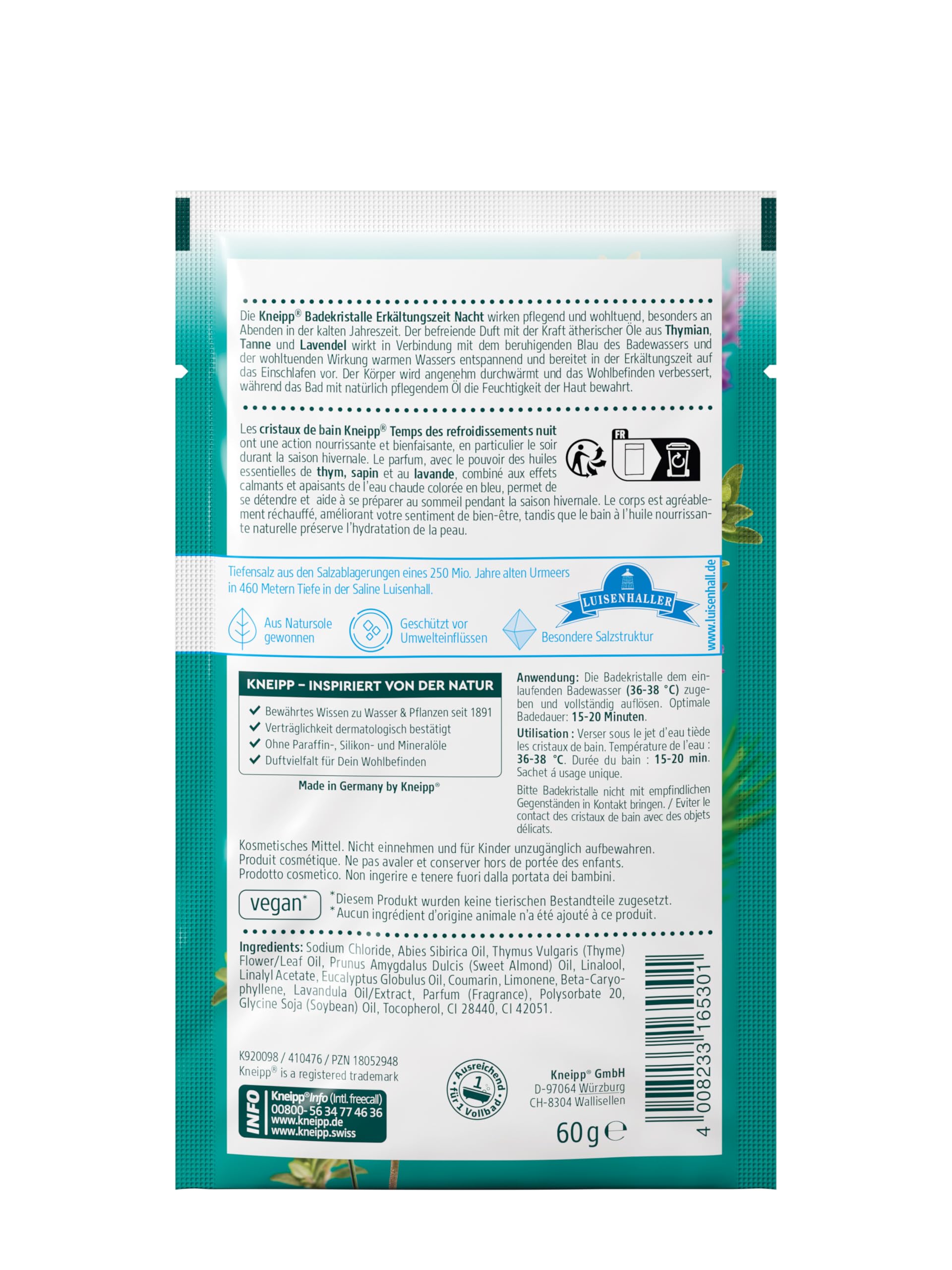 kneipp-badekristalle-erk-ltungszeit-nacht-60-g-sachet-naturreines-badesalz-mit-l image 2